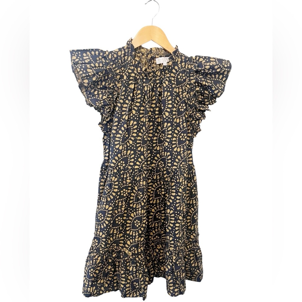 Caroline Constas Women’s‎ Navy and Beige Patterned Flutter Sleeve Cotton Medium